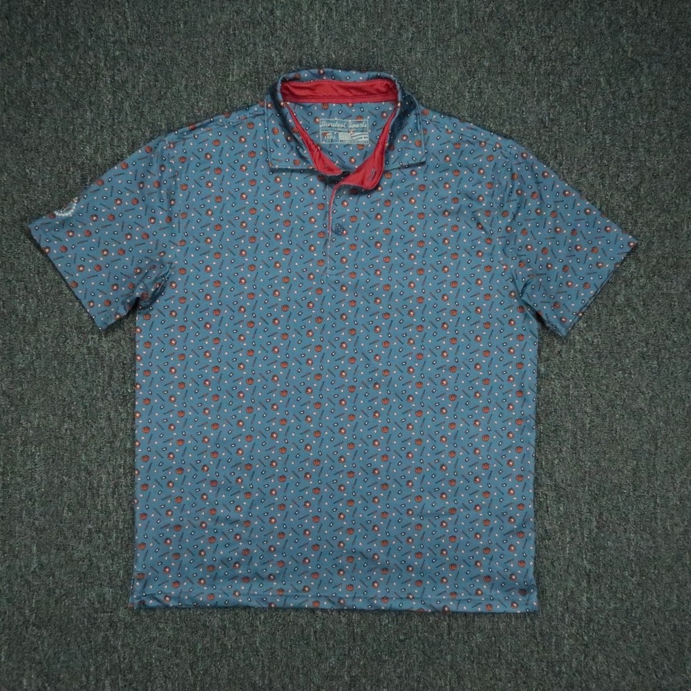 Barstool Sports Shirt Mens Small Blue Baseball Print Short Sleeve Polo